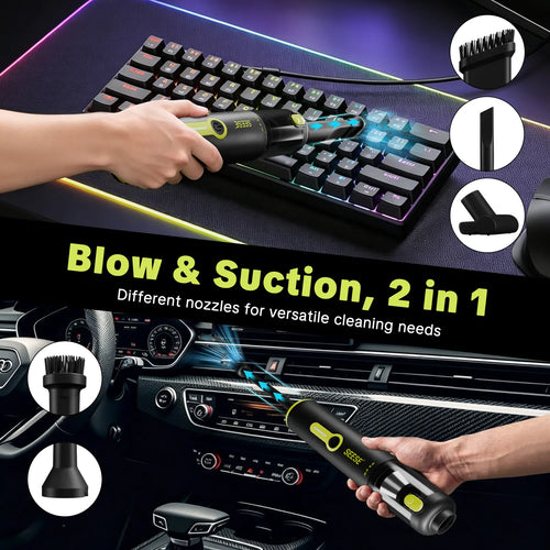 SEESE Car Vacuum Portable Cordless, 20000Pa 2 in 1 Vacuum Cleaner&Air Duster, 100W Brushless Motor Handheld Vacuum Cordless with 6000mAh Battery, Multi-Nozzles for Car, Home, Office, Pet