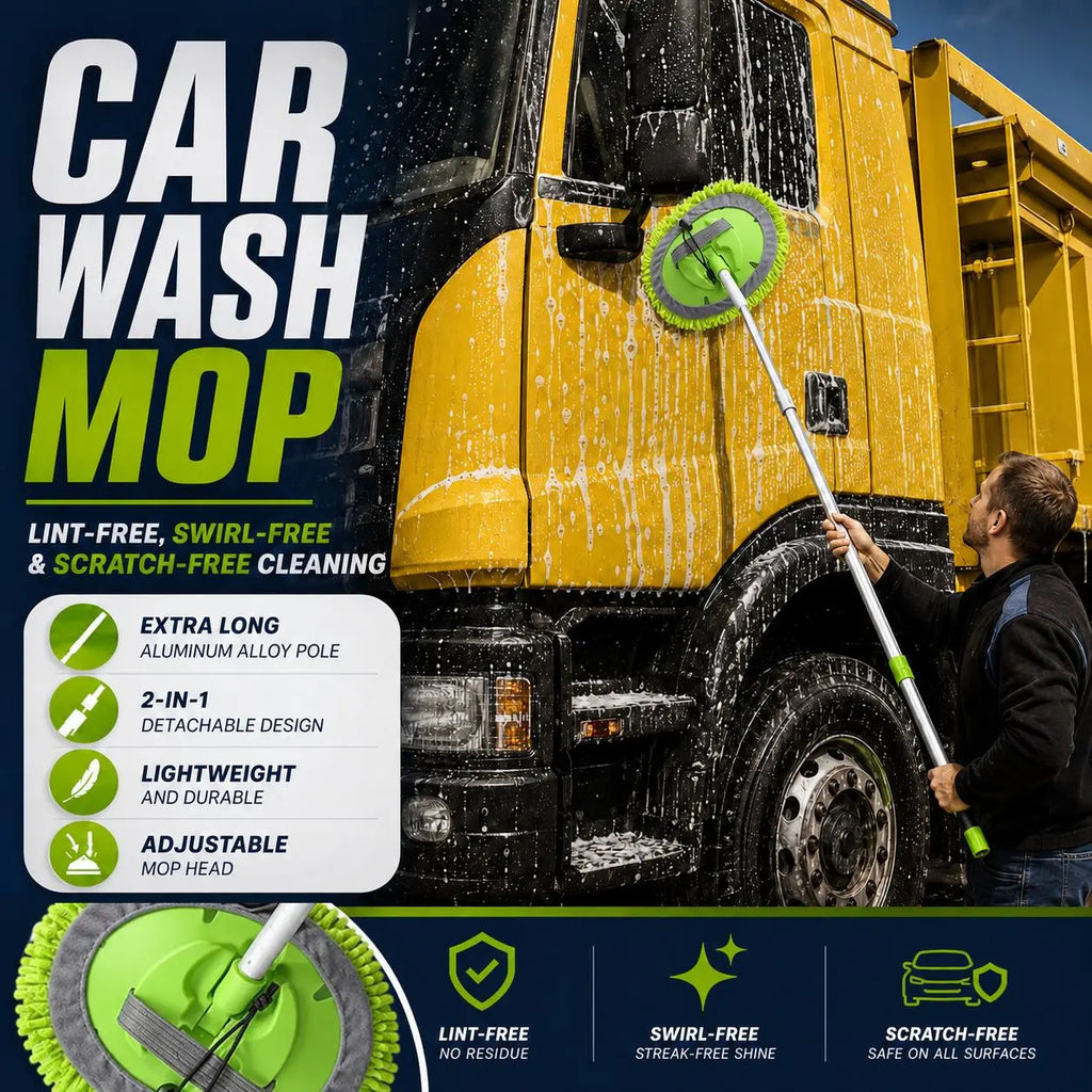 65'' Car Wash Brush with Long Handle,Car Wash Kit with Tire Brush,Tower,Window Squeegee,Chenille Microfiber,Car Detailing Brushes,Car Cleaning Brush Kit Supplies for Car,Truck,SUV,RV